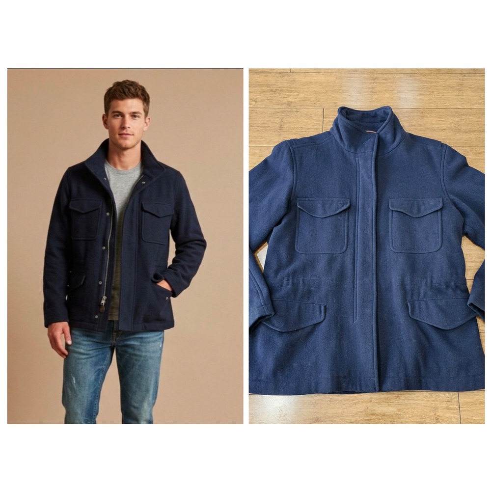 VTG Abercrombie & Fitch Field Jacket Coat Mens Medium Navy Blue Wool Blend Italy